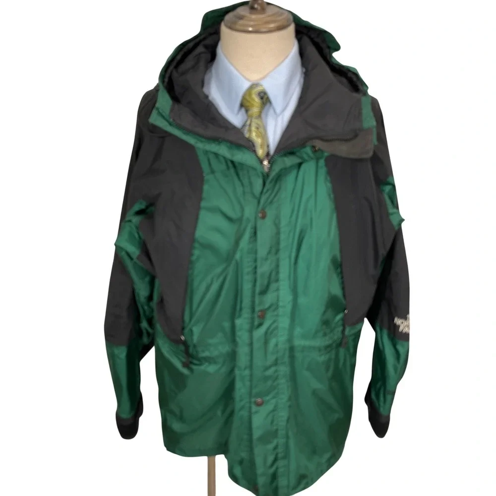 North Face Jacket Mens Large Green Black 88017 Gore Tex‎ Hood Outdoor Softshell